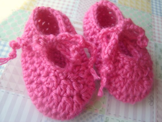 Strawberry Crochet Baby Shoes 6 To 9 Months In Soft And Bright Acrylic Yarn Made To Order